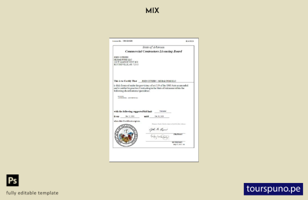 Plantilla de licencia de contratistas comerciales de Arkansas de EE. UU. lista p